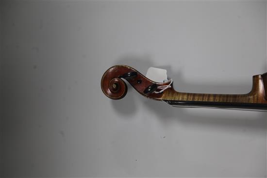 A fine French violin by Jacques-Pierre Thibout, Paris 1838, length of back 14in., crocodile skin case